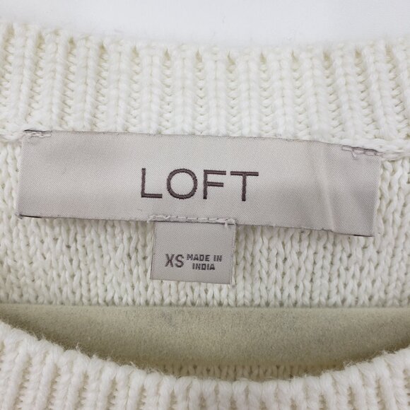 3/$25 LOFT Fringe Trim Pullover Sweater XS Womens Boho Cream - Picture 3 of 9